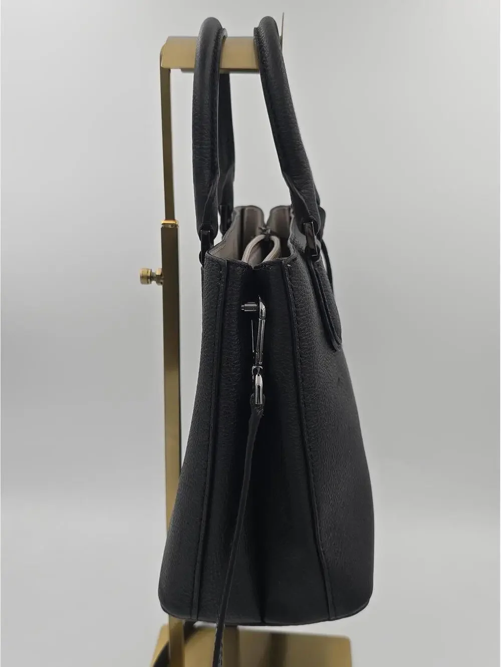 Michael Kors Adele Black Pebbled Leather Satchel Crossbody Bag Silver Hardware